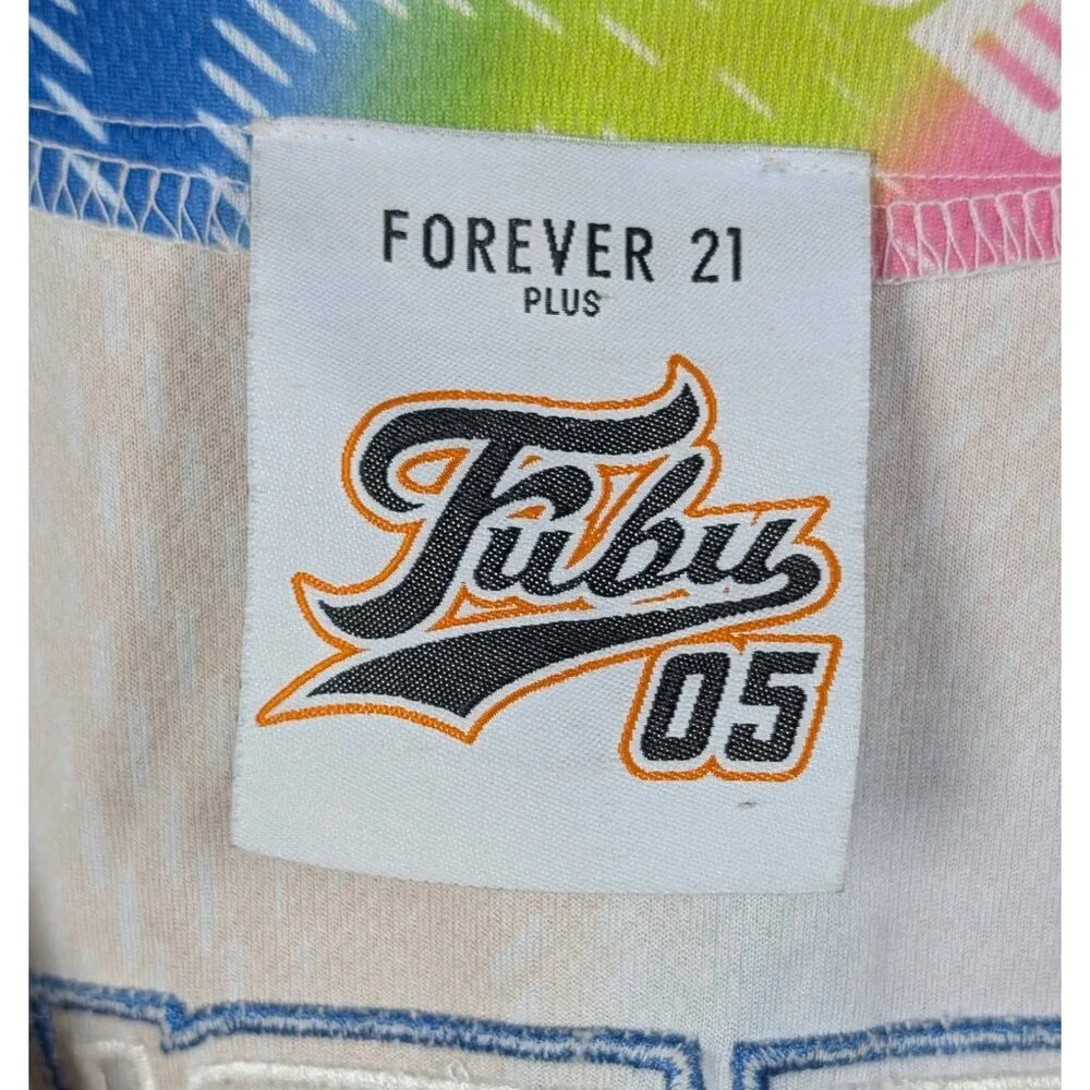 Fubu x Forever 21 Jersey Women's XL Short Sleeve Tie Dye Y2K Button Up VTG Retro - Picture 3 of 4